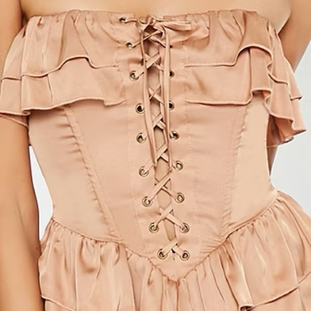 Forever 21 Corset Tie Peplum Ruffle Top Burgundy Brown SMALL - Picture 5 of 6